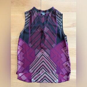 Vince Purple and Black Geometric Silk Camisole